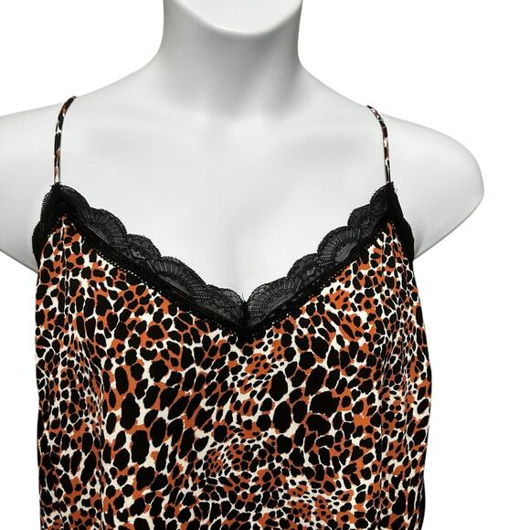 Y2K Scoop Women Leopard Cropped Cami Top XL Lace Trim Night Club Coquette Layer - Picture 5 of 10